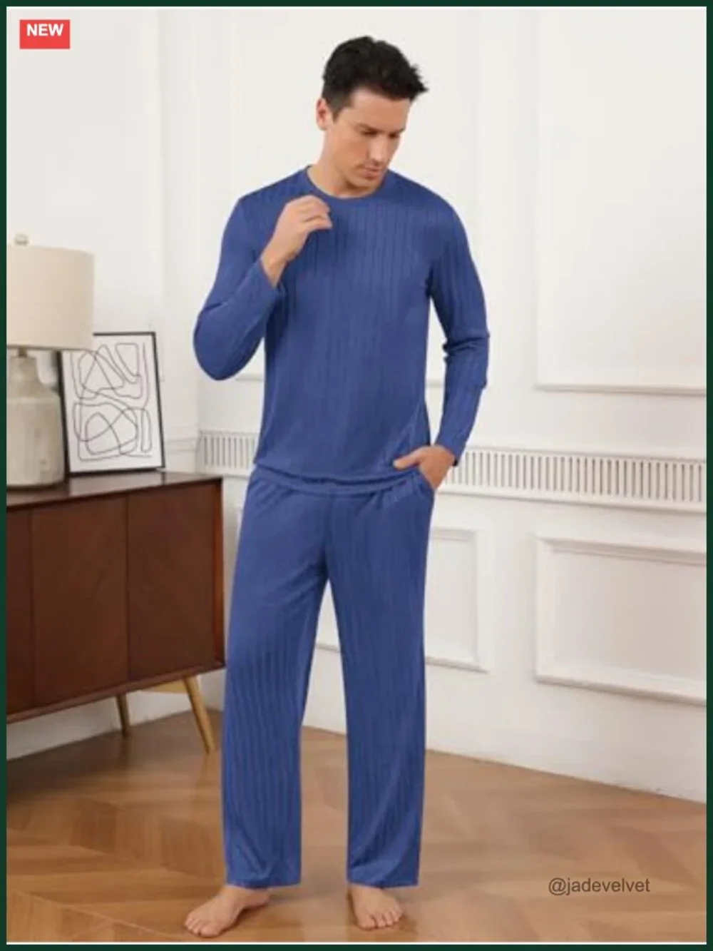 Men's Pajama Set Soft Ribbed Lightweight Lounge Wear 2 Piece Sleepwear